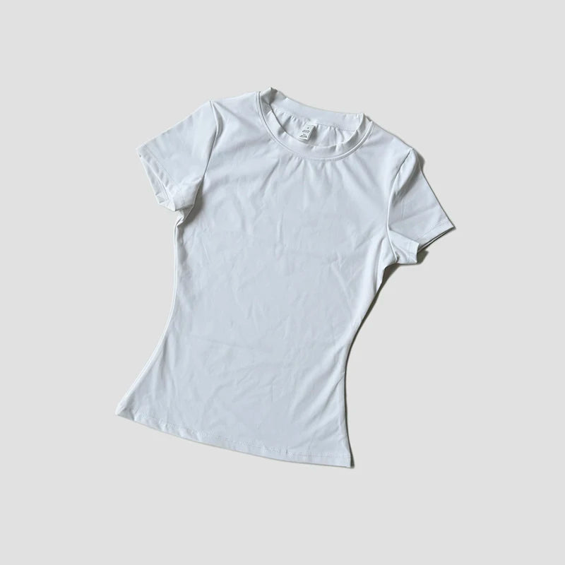 White t-shirt on a light gray background